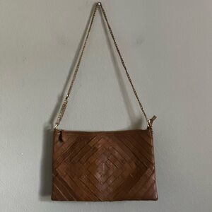 Culture Riot brown crossbody purse with‎ diamond-shaped patchwork detailing
